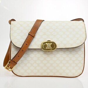 CELINE Macadam Shoulder Bag PVC Leather White Italy GHW 38CA242